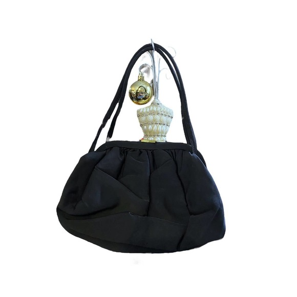 Vintage 1950s Black Fabric Top Handle Purse – Formal Evening Handbag - Picture 3 of 6